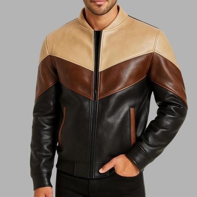 Men s Retro Aviator Flight Bomber Jacket Handmade Ribbed Leather Coat Real Biker