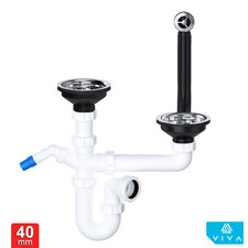 Kitchen Sink Waste Trap Kit Round Overflow Basket Strainer Double Bowl and Half