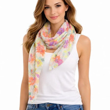 Lightweight Floral Scarf Pastel Multicolor Sheer