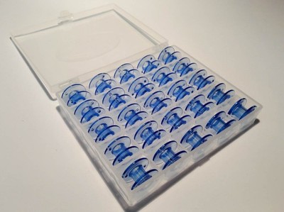 25 Spulen inkl. Spulenbox für W6 Nähmaschinen (Kunststoff Blau)