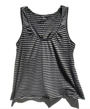 Bump In The Night Woman Maternity Shirt Sz L Black Stripes Lace Trim Sleeveless