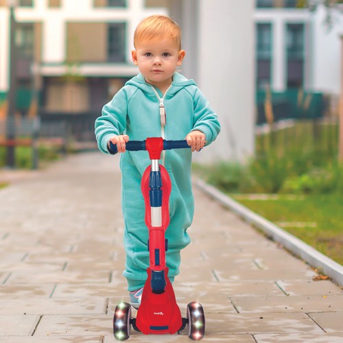 Malplay Kinderroller Dreirad Scooter mit Sitz Räder LED Cityroller 2in1 Rot - Bild 6 von 16