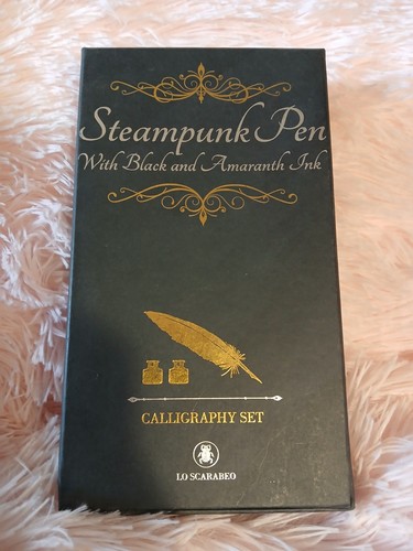 Lo Scarabeo Steampunk Pen Calligraphy Set Metal Engraved Quill Two Bottles Ink - Afbeelding 7 van 10