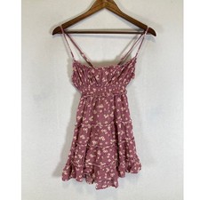 Cottagecore Sundress Women Sm Mauve Pink Floral Smocked Tiered Ruffle Mini Dress
