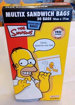 Simpsons Collectable Resealable Bags Multix Sandwich 30 Pack NIB 2009 Homer D'oh