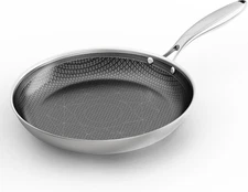 COOKING KING 10-Inch Stainless Steel Pan, Hybrid Nonstick Frying Pan, Skillet, 3