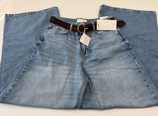 ZARA Jeans Women Wide Leg Full Lenght W/Belt Size 8