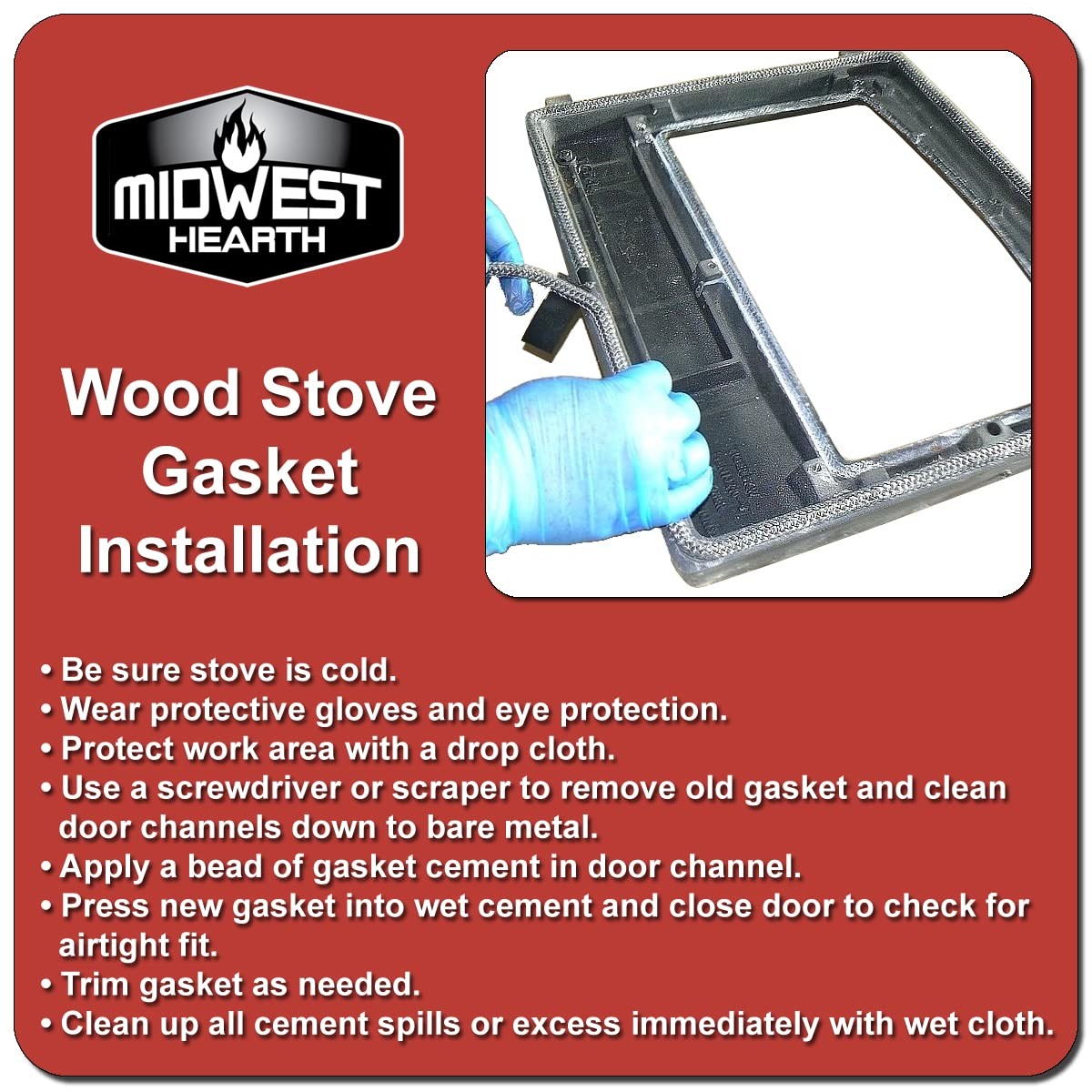 Midwest Hearth Wood Stove Gasket Kit - Graphite Fiberglass 1/2 x 84