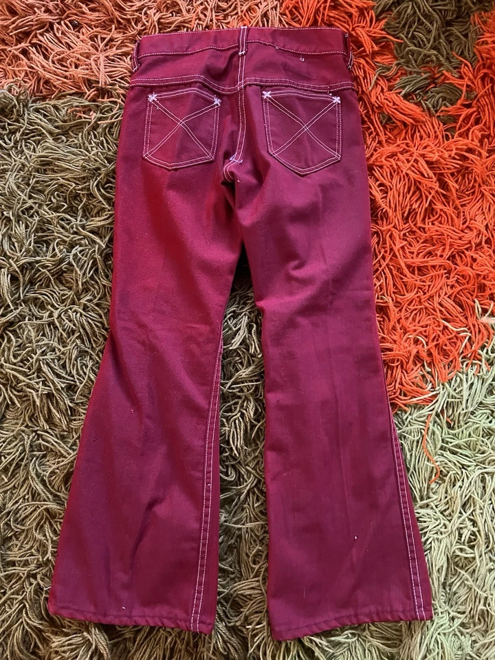 Vintage SEARS TOUGHSKINS Dark Red  Boys Pants 70s 80s Unisex Size 12 Made In USA - Image 4 of 4