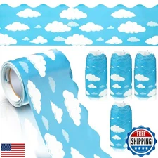 Teling Blue Sky Clouds Bulletin Board Border Scalloped Board Trim for Classro