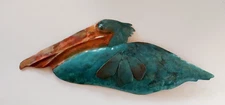 Hammered Copper Painted Pelican Hanging Wall Art Beach Sea Bird 13.5x5”