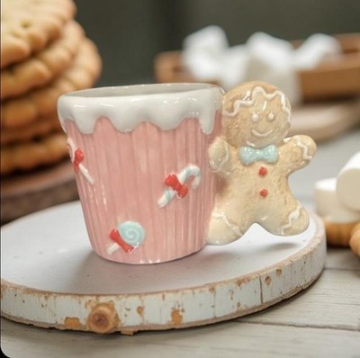 Clayre & Eef Deko Weihnachtstasse Lebkuchenmännchen Gingerbread Rosa Weihnachten