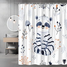 Cute Panda Floral Shower Curtain, Kids Animal Print Bathroom Decor