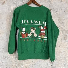 Vintage 80s teddy bear graphic Christmas crewneck, green sweatshirt medium