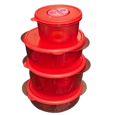 8 Piece Tupperware Vent N Serve Containers Set of 4 Red Pink White Made in USA
