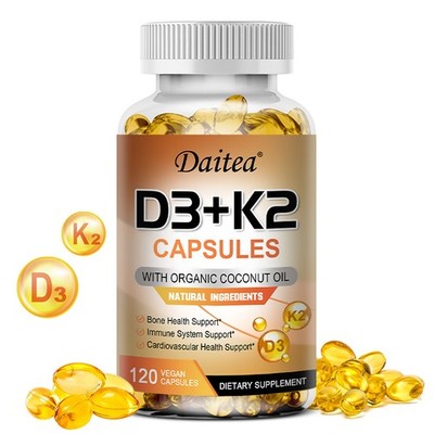 Vitamin D3+K2 mit Bio-Kokosöl, für die allgemeine Gesundheit, 30/60/120 Kapseln