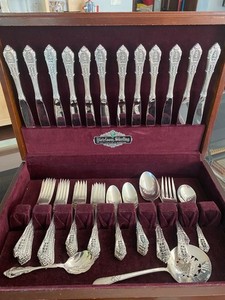 Rose Point Wallace Sterling Silver Flatware Service For 12 / 52 Pieces and adds