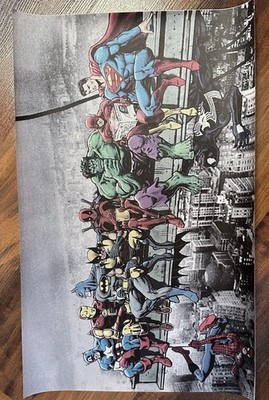 Marvel And Dc Heroes On Scaffold Silk Print 12 x18   HULK BATMAN DEADPOOL Comics