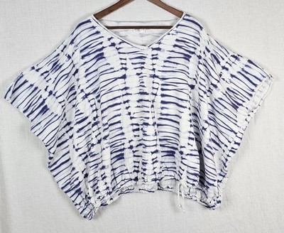 Prairie Cotton Tie Dye O/S Oversized Boxy Top Blue White Beach Coastal USA Made