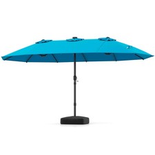 15 FT Double-Sided Patio Umbrella w/48 Solar LED Lights, Base Included for Pool