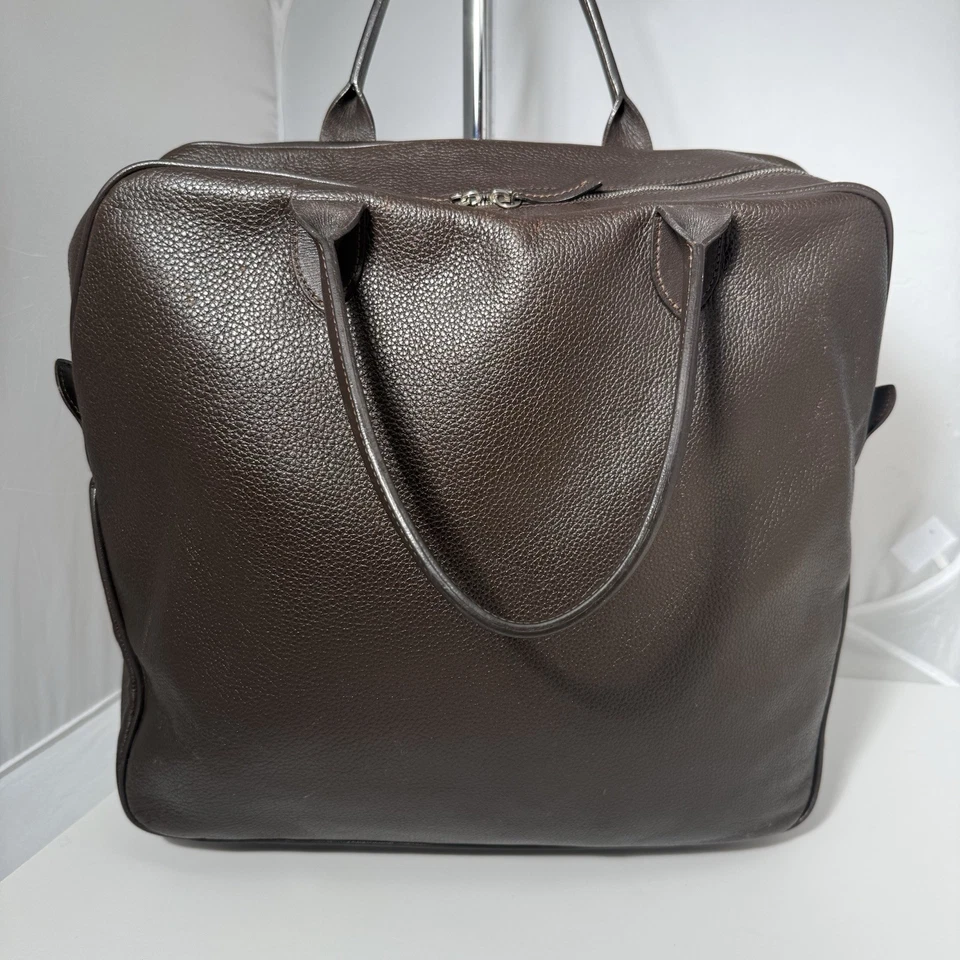 Longchamp 大号棕色皮革拼接托特包挎包手提包 — 第 3/4 张图片