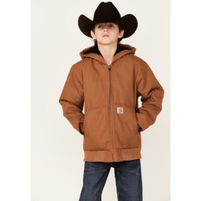 Carhartt Quilted Lined Hooded Jacket Boys Size Large 14-16 Tan Vintage Cotton