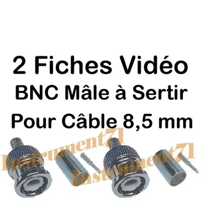 2 Fiches BNC Mâle 3 Pièces à Sertir pour Cable Vidéo Diamétre 8,5 mm - Photo 1/2
