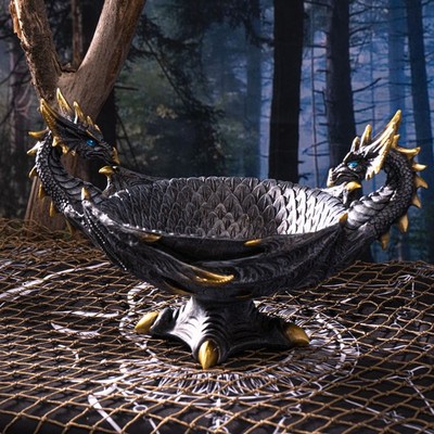 Ebros Double Dragons Decorative Jewelry Potpourri Fruits Bowl Figurine 12''W