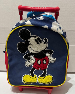 Disney Mickey Mouse Child Toddler Carry On Wheels Rolling Backpack Big patch 