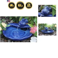 Koi Fish Solar Fountain Outdoor Ceramic Blue Glazed Garden Water Feature