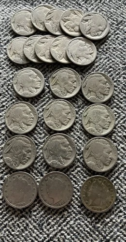 Buffalo Nickel Coin Lot 9 Full Date 10 No Date And 3 Liberty V That’s 22 Old .05
