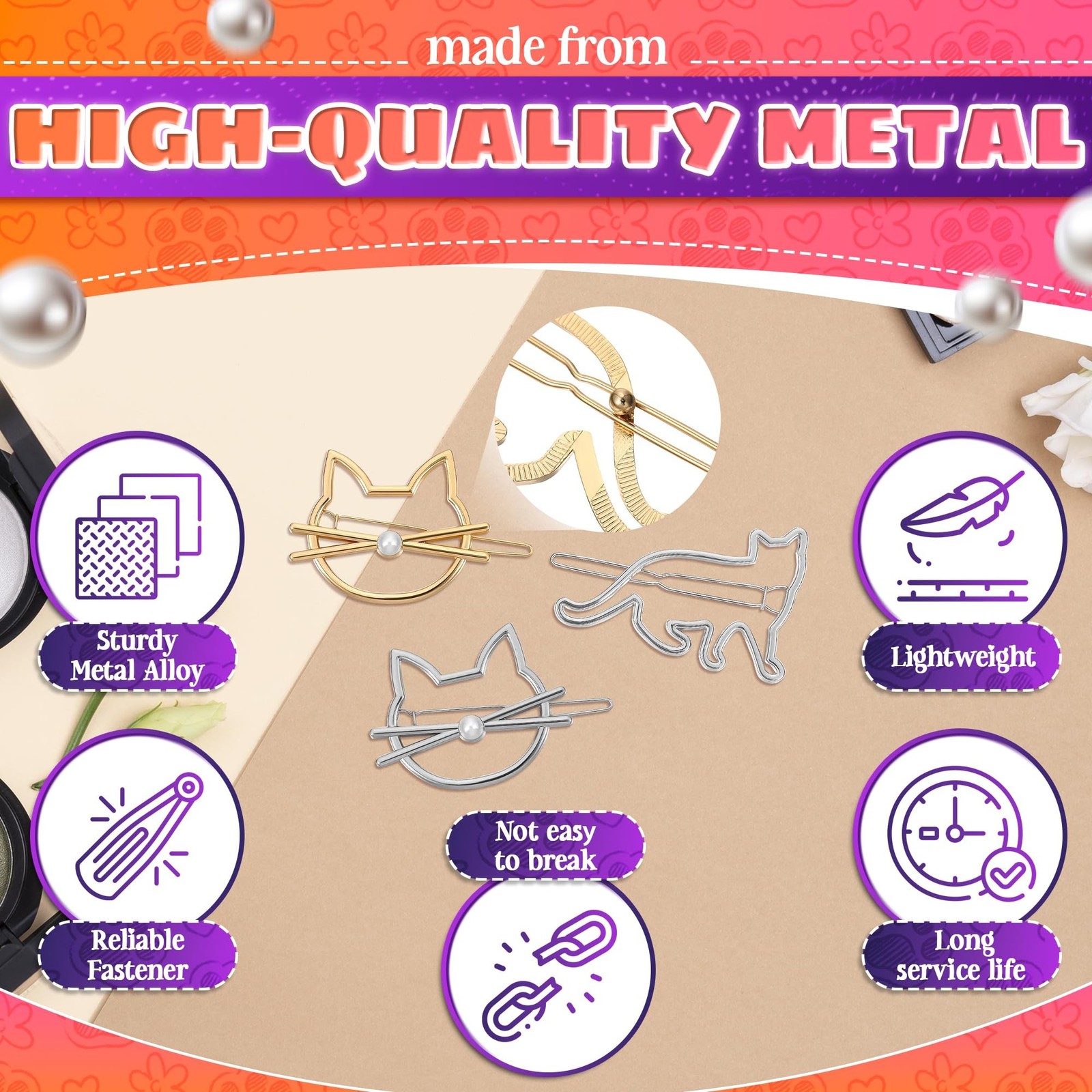 3Pcs Cat Hair Accessories for Women - Kitty Hair Clips for Girls, Small Barre...