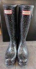 Image of Hunter BLACK GLITTER Wellingtons Boots! BRAND NEW! Size 4 RARE AND UNIQUE!