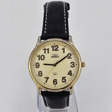 Timex Men's Watch 35MM Gold Dial New Black White Leather Bands New Battery
