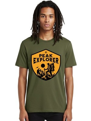 Peak-Explorer Mens Graphic Tee,100% Cotton,Casual Summer Wear