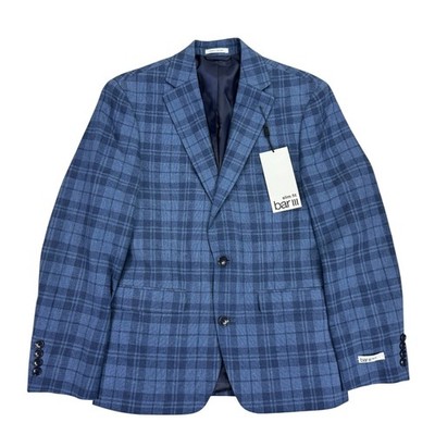 Bar III Mens Linen Blend Slim Fit Plaid Sport Coat Blue 36S