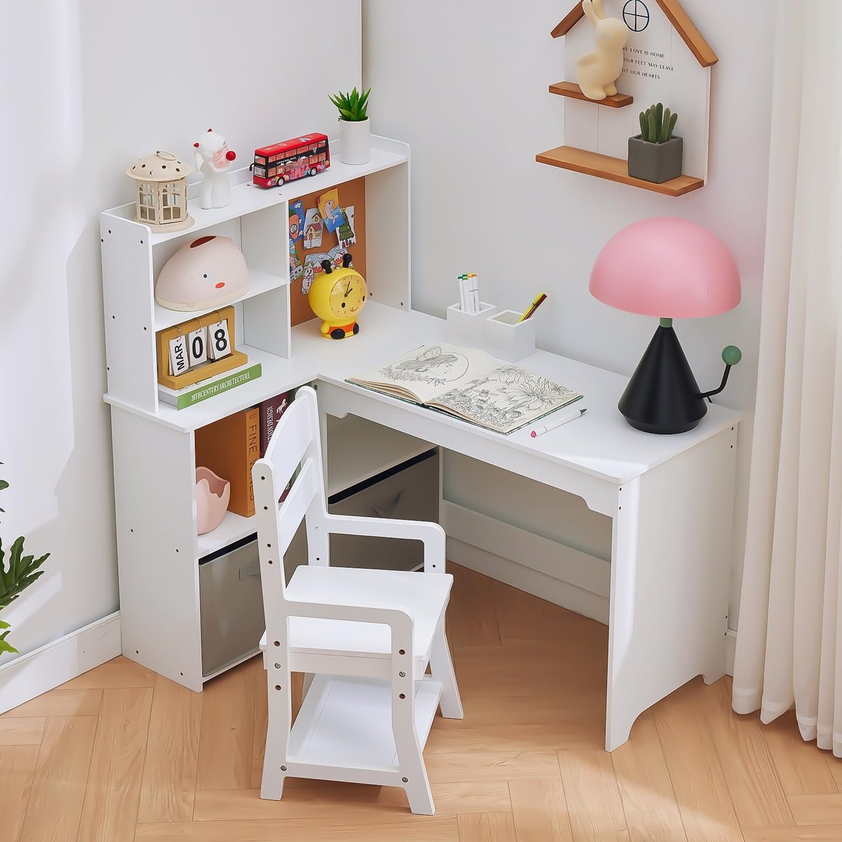 Kids Corner Desk, Desk and Chair Set for Children, L Shape Kids
