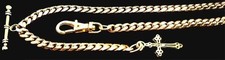 Gold Plated Custom Made Pocket Watch Chain with T-Bar and Cross Fob.