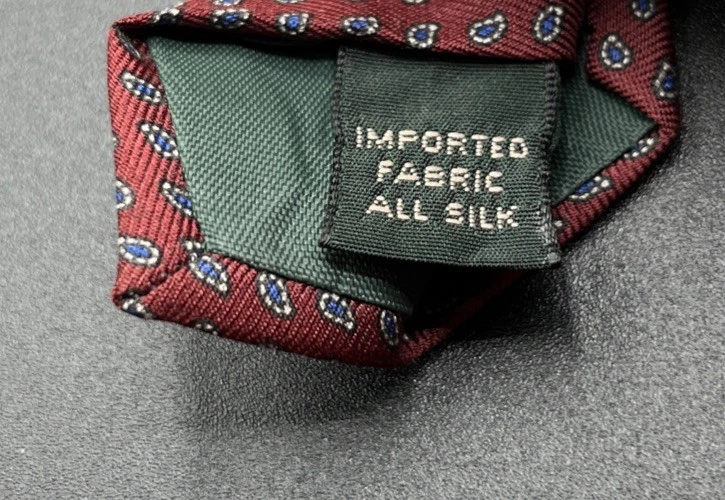 Corbata vintage con patrón de cachemira borgoña borgoña de seda para hombre BERT PULITZER ~ Foto 4 de 4