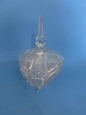 Vintage Cut Crystal Covered Candy Dish Footed Pedestal Bowl w/ Lid Starburst
