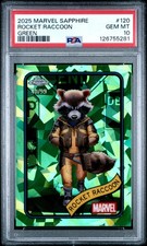 2025 TOPPS CHROME MARVEL SAPPHIRE EDITION GREEN #120 ROCKET RACCOON 40/99 PSA 10