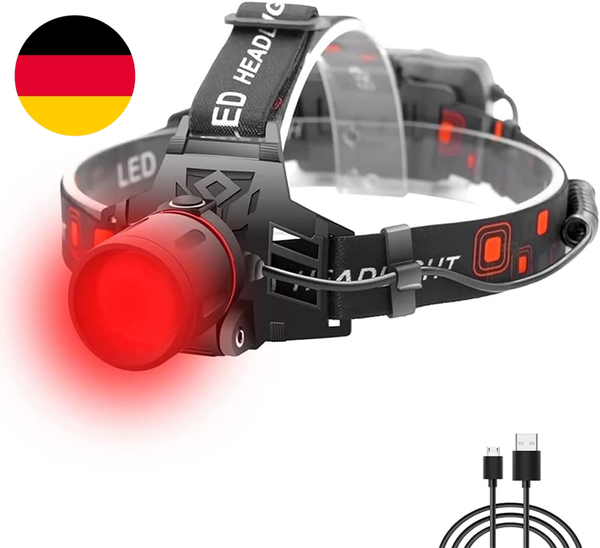 Stirnlampe Rotlicht, 1000 Lumen Kopflampe Rot Licht Extrem Hell Stirnlampe LED W-image