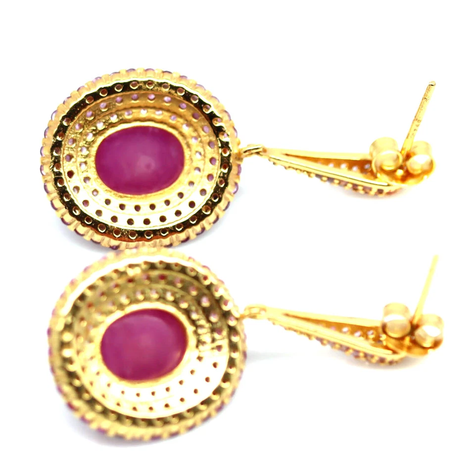 Plata de ley 925 chapada en oro de 18 quilates 8 x 9 mm. Pendientes de rubí rojo y zafiro rosa Foto 3 de 4