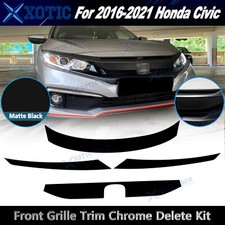 Fit 2016-21 Civic Front Grille Trim Chrome Delete Blackout Kk Vinyl Matte Black
