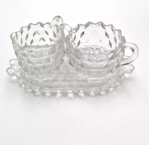 Fostoria American Pattern Creamer & Sugar with Tray