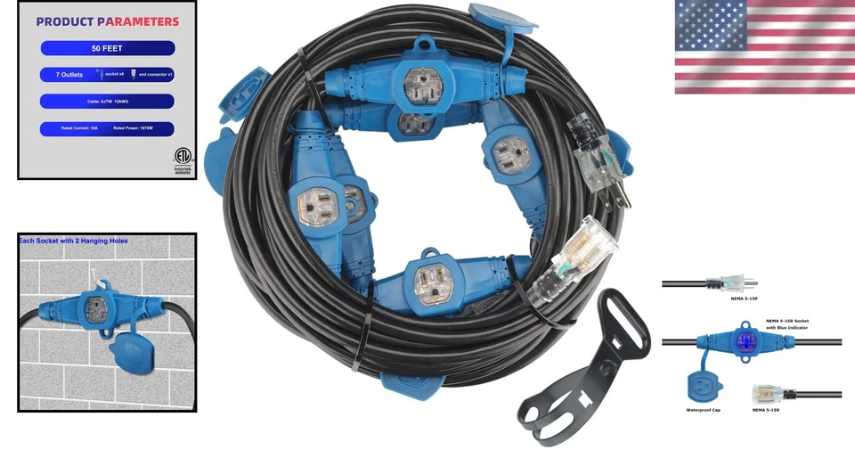 50 Feet Multi-Outlet Extension Cord with Easy-Care Strap -  Listed Safety - Image 2 of 4