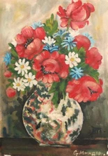 1980 Impressionist oil painting still life with roses signed 