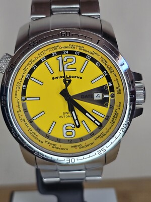 Swiss Legend World Timer Yellow. Swiss Automatic Movement