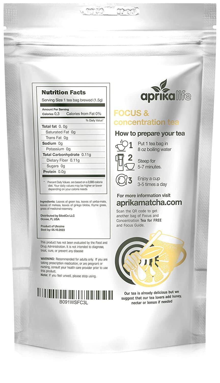 Focus & Concentration Herbal Tea for Attention & Energy , 60 bags, USA seller