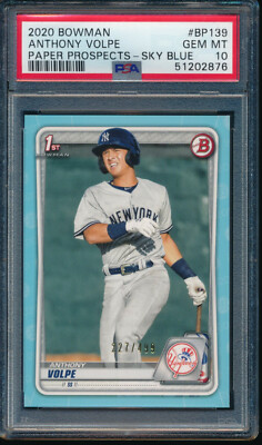 その他 2020 bowman anthony volpe auto psa10 PSA 10 ANTHONY VOLPE 1st 2020 Bowman Paper SKY BLUE Parallel #/499